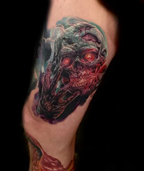 zombie tattoo, abgeheiltes tattoo, skull tattoo, colortattoo, colourtattoo, farbiges tattoo, tattoo bremen