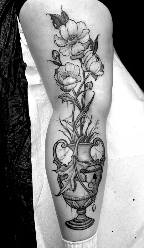 Vase and flowers tattoo