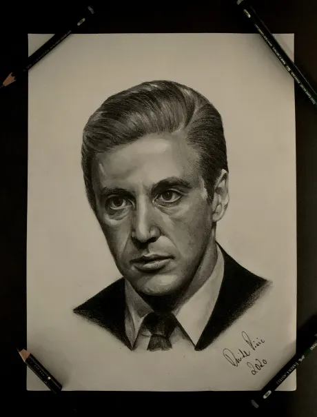 zeichnung, art, bleistiftzeichnung, der pate , al pacino, tattoo bremen, bremen tattoo