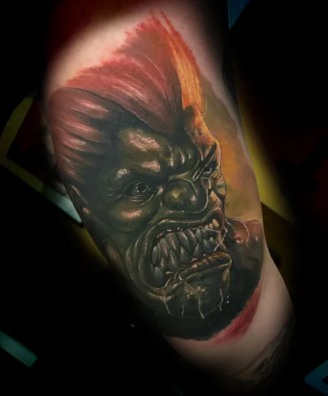 color tattoo, colour tattoo, buntes tattoo, farbiges tattoo, arm tattoo, innen arm tattoo, gamer tattoo, street fighter tattoo, tattoo bremen, bremen tattoo